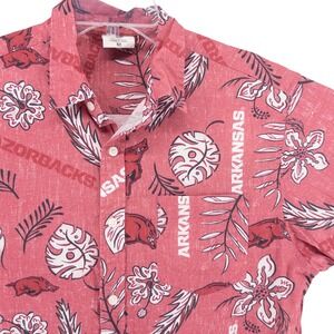 Wes and Willy Arkansas Razorbacks Mens M Button Down Red Tropical Hawaiian Shirt